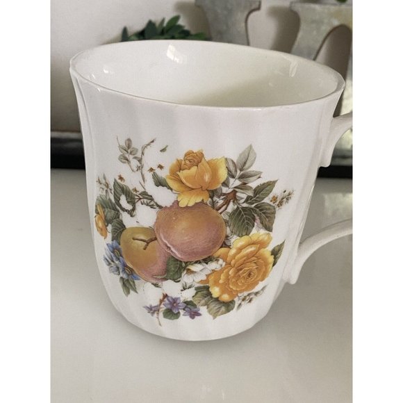 Crown Trent Harvest Coffee Mug Staffordshire England Yellow Rose Apple Berries - Picture 7 of 16